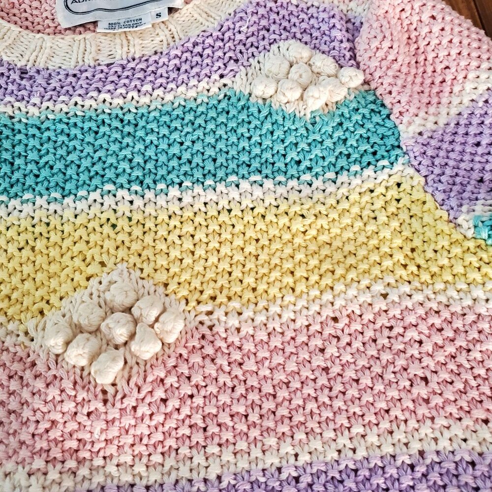 Adrienne Vittadini Pastel Cottagecore Knit Sweater Cotton Textured Long Sleeve S - Picture 4 of 14